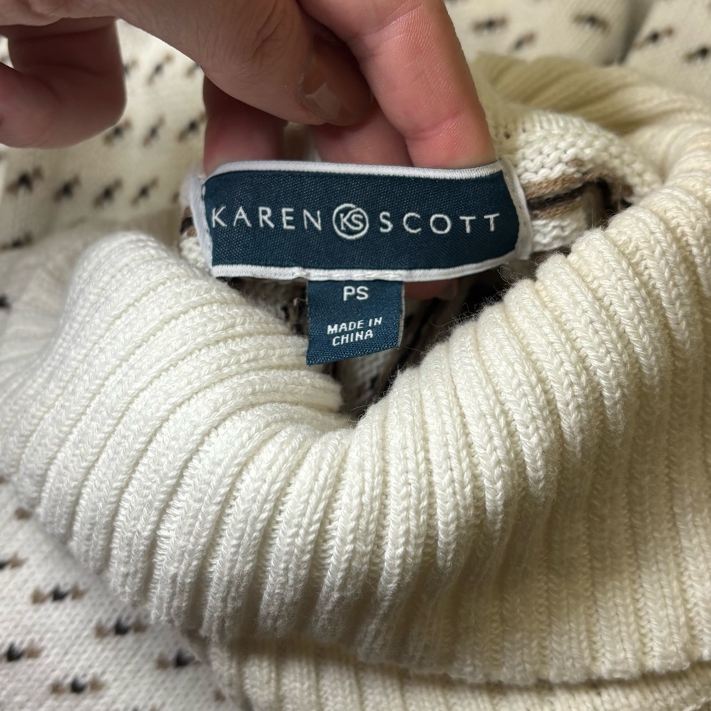 Karen Scott Turtleneck Sweater Winter White Birdseye Size Petite Small PS Cotton - Picture 4 of 5